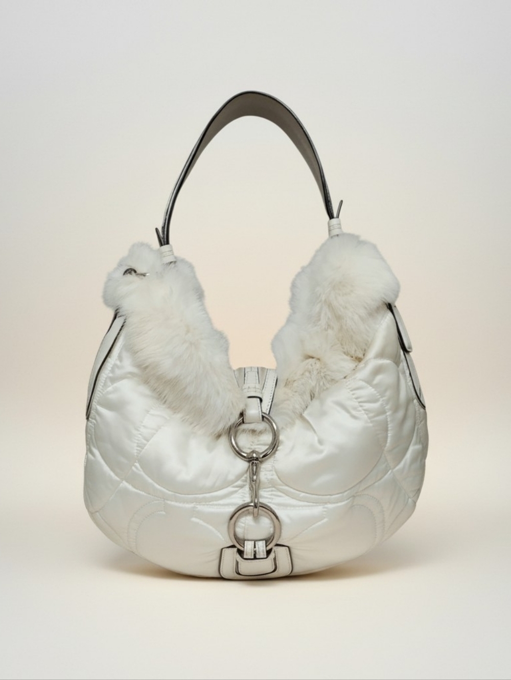 Coach Y2K Vintage Satin Rabbit Fur Ski Soho Puffer Shoulder Bag Gently Loved